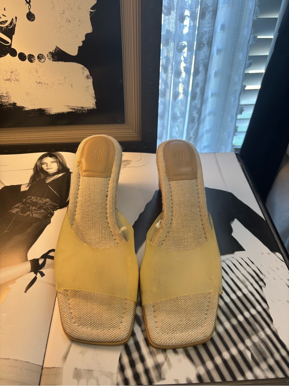 H&M Pale Yellow Slide Mules with Woven Footbed